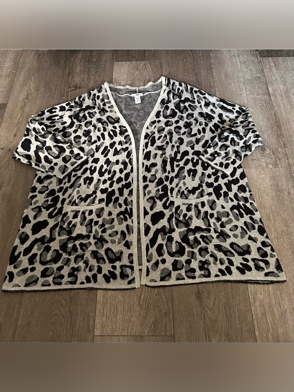 Catherines - Black and Cream Leopard Print Open Cardigan - thick like a sweater